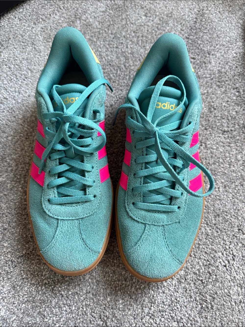 adidas Women’s Teal Suede Sneakers with Pink Stripes
